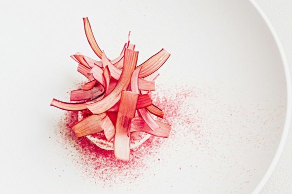 Lauren Eldridge's rhubarb, yoghurt and Davidson plum dessert was the NSW Good Food Guide magazine cover star.