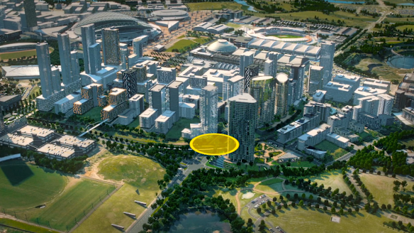 An artist's impression of the proposed cluster of towers at Sydney Olympic Park.