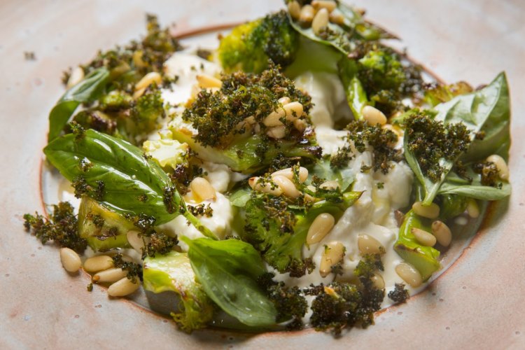 Stracciatella, broccoli, pine nut, basil at Harvest.