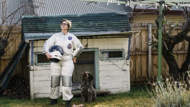 Hannah Gadsby and her dog Dougie in her new show <i>Dogmatic</i>.