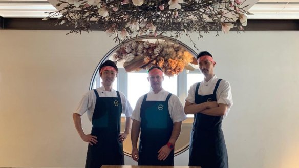 Left to right: Sous chef Kenji Watabe, Shaun Presland and head chef Shoji Toru.