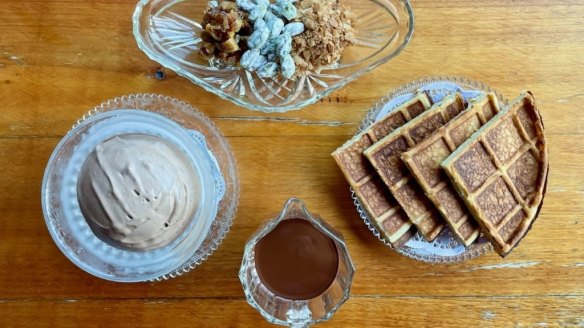 Porcine's chocolate sundae comes with waffles and house-made Ice Magic