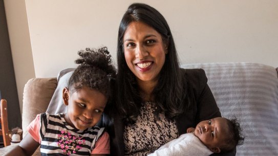 Karina Okotel with her three children Hannah, 3, David 2 and nine-week-old Grace.  