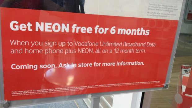 An advertisement for the Neon offer in a Vodafone store in New Zealand in late January. 
