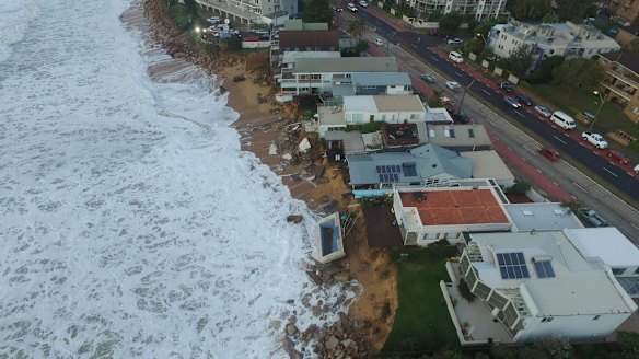 The row of waterfront homes at Collaroy badly affected by the storm. 