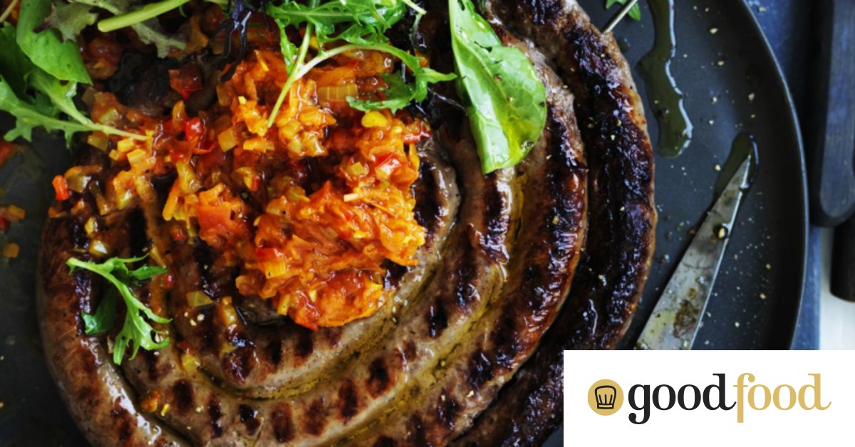 Boerewors (beef sausage) with chakalaka and polenta