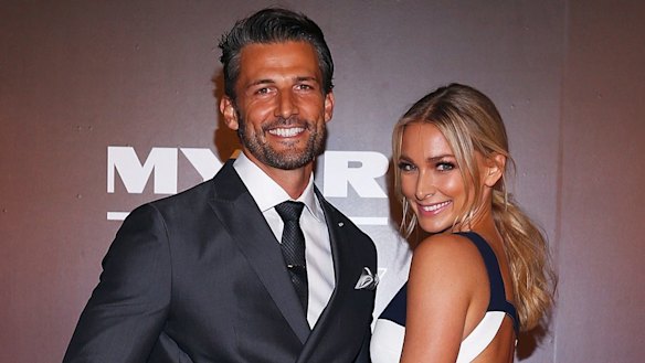 Former Bachelor Tim Robards and Anna Heinrich at Myer's autumn launch in Melbourne on Thursday.