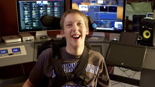 With the help of a special neck switch, Christopher Hills, 19, runs a successful video editing business.