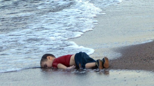 The body of 3-year-old Alan Kurdi (originally reported as Aylan Kurdi) washed onto the beach near the resort of Bodrum, Turkey, after the small boat carrying his family to the Greek island of Kos capsized.