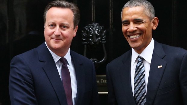 President Barack Obama arrives at 10 Downing Street to meet with British Prime Minister David Cameron.