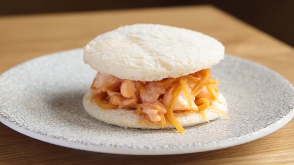 The prawn sanga on milk bread.