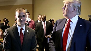 Republican presidential candidate Donald Trump with former campaign manager Corey Lewandowski.