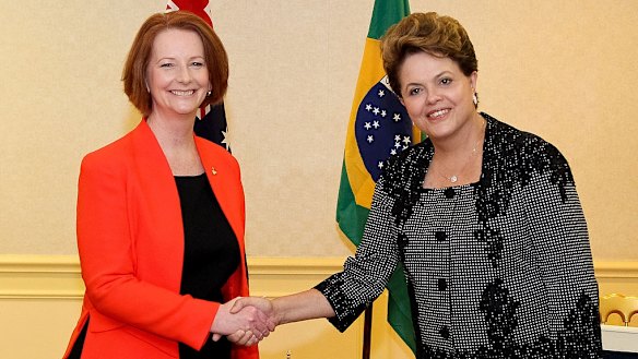 Trailblazers: Brazilian President Dilma Rousseff with Australian PM Julia Gillard in Cannes, France, in 2011.