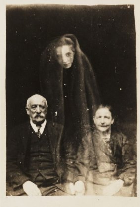 A 19th Century doctored photo, purporting to show a ghost. Photoshop Elements would do a better job.