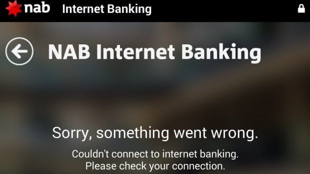 The error message appearing for users of NAB's smartphone app.
