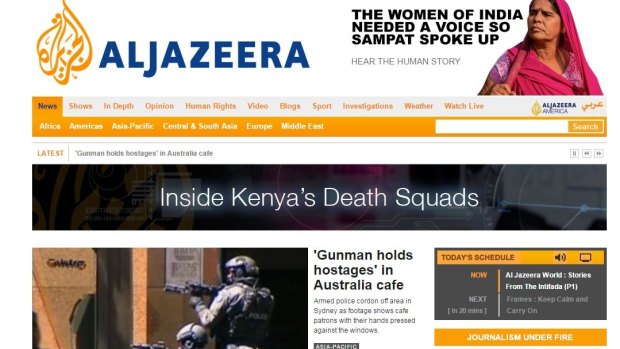 The Al Jazeera English homepage on Monday morning (AEDT).