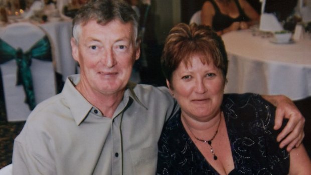 John Burrows, 58, a well-known local greyhound trainer was blown up outside his Portland hous. He is pictured here with his wife Shirley.