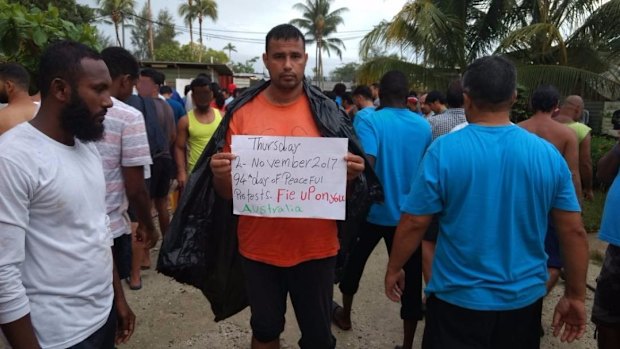 Refugees and asylum seekers protesting inside the now-closed regional processing facility on Manus Island, which they refuse to leave.