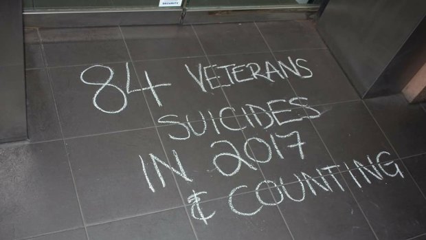 Veterans' advocates are posting public chalk drawings online for the national Veteran Chalk Challenge, highlighting the toll of veterans' suicides.