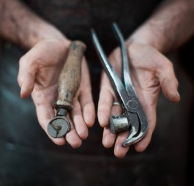 Tools of the bespoke trade at Andrew McDonald's shoe store in Sydney's Strand Arcade. 