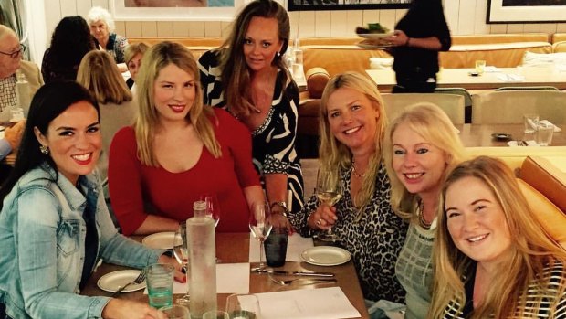 Anti-clockwise from right: Paula Hitchcock, Shari-Lea Hitchcock (second from right) and Lizzie Buttrose with friends at the Centennial before the alleged assault.