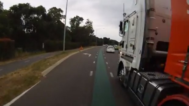 Andres Munoz captured the moment a truck almost sideswiped him on his helmet cam.