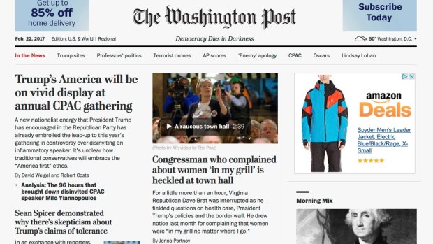 <i>The Washington Post</i>  website with its new motto, "Democracy Dies in Darkness".