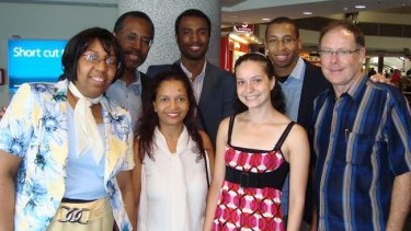 Candy Carson, Ben Carson, and sons Murray and BJ with friends, Greg Whyte, daughter, Coreena, and wife Medgee at Perth Airport in 2010.