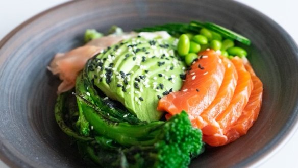 Poke bowl at Home by Cornhill Coffee, Neutral Bay.