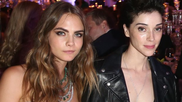 Happy: Cara Delevigne and St Vincent (Annie Clark) earlier this year.