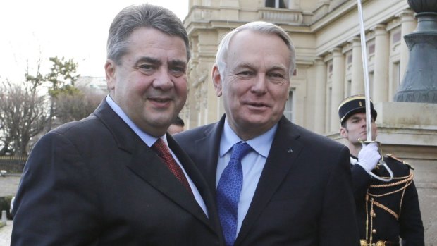 French foreign minister Jean-Marc Ayrault, right, and newly appointed German counterpart, Sigmar Gabriel