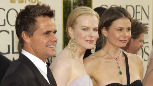 Angus Hawley at the Golden Globes in 2003 on the arm of his ex-wife Antonia and sister-in-law Nicole Kidman.