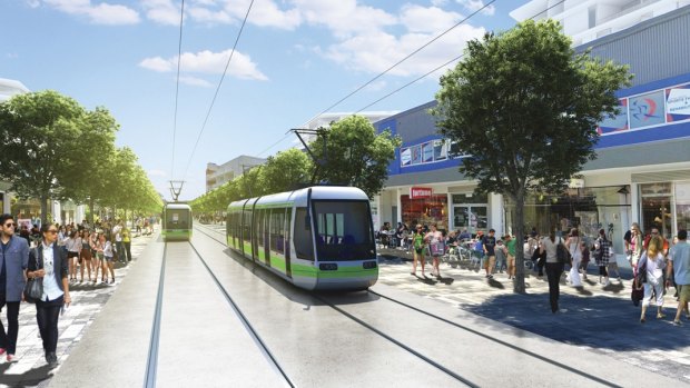 An artist's impression of light rail in Canberra. 