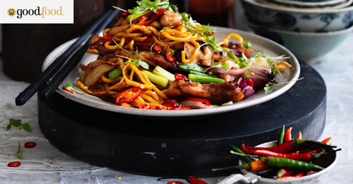 Kylie Kwong's stir-fried Hokkien noodles with chicken, chilli and coriander