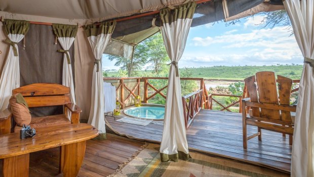 A safari tent at Elephant Bedroom Camp, Samburu National Reserve.