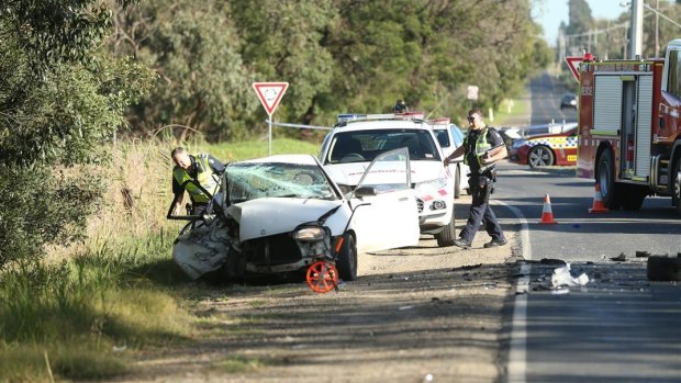 Police at the scene of the fatal crash in Cranbourne South.