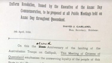 Part of Canon Garland's resolution to commemorate Anzac Day on April 25, made in 1916.