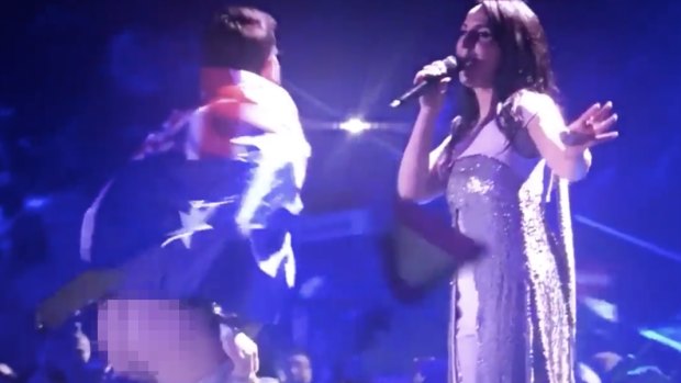 An Australian streaker has interrupted the Eurovision Song Contest.