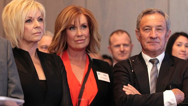 Nine's Ken Sutcliffe with (right) Liz Hayes and Tracy Grimshaw during the official listing of Channel Nine digital on the ASX in 2013.
