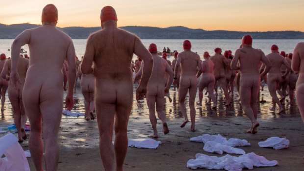The Nude Solstice Swim at Dark Mofo festival.