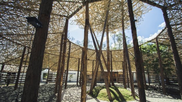 Sydney architect firm Cave Urban's temporary bamboo structure, Woven Cloud, at the Woodford Folk Festival in 2014-2015