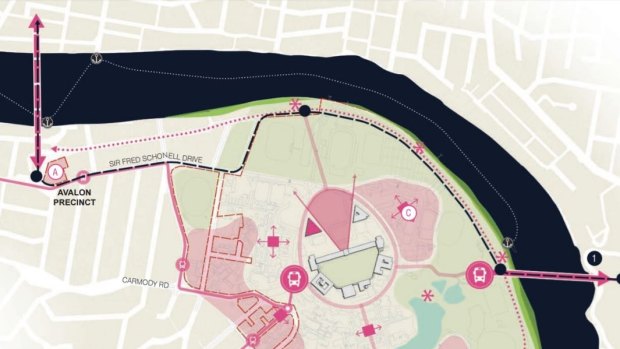 The University of Queensland master plan 2017 showing the proposed bridge from St Lucia across to West End's Orleigh Park.