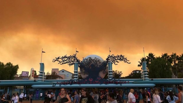 The fire has darkened the skies at Disneyland, Anaheim. 
