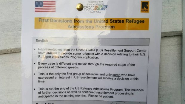 A notice posted on Manus Island from the US Resettlement Support Centre.