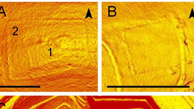 A LiDAR image shows the outline of structures of the two smaller forts, (A) Grociana piccola and (B) Montedoro.