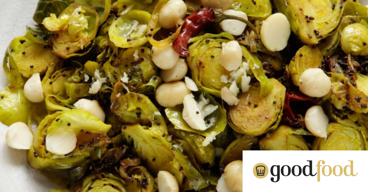 Brussels sprouts with mustard seeds and macadamias