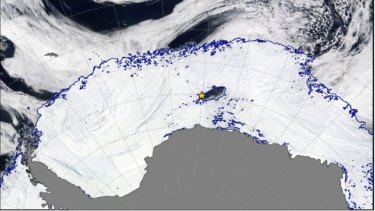 The polynya is located east of the Antarctic Peninsula, and even resembles an Orca.