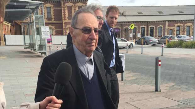 Former Ballarat Bishop Ronald Mulkearns outside court in Geelong on Wednesday. 
