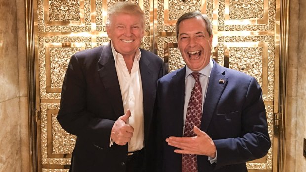US President-elect Donald Trump with Nigel Farage at Trump Tower on November 12.