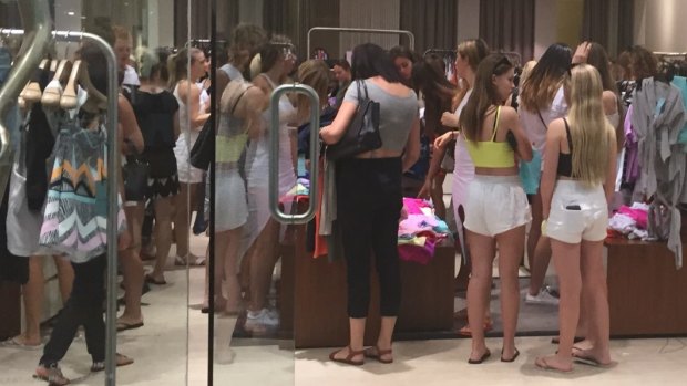 Shoppers check out the Boxing Day bargains at Karrinyup Shopping Centre.